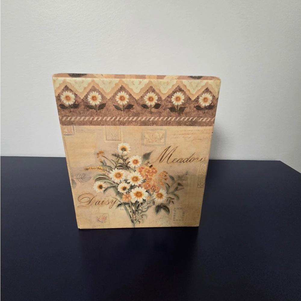 Vintage tissue box cover , daisys and meadow